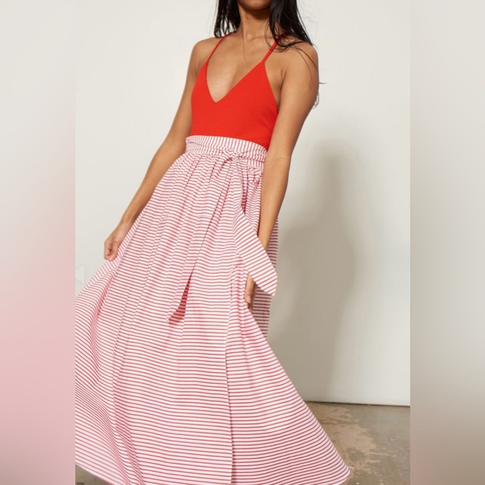 Mara Hoffman Red and White Striped Maxi Skirt